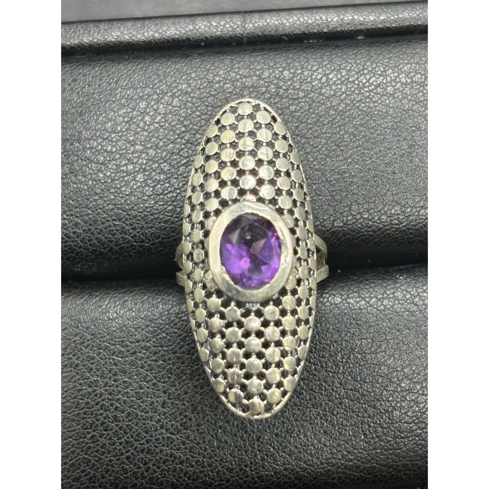 EUC Sterling Silver Oblong Genuine Amethyst Ring Size 7 G31